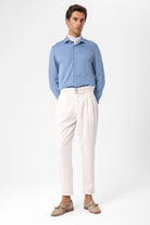 Antioch-Ekru Yüksek Bel Toka Kemerli Pileli Kumaş Pantolon-Pantolon-2-Milagron.com