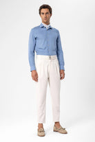 Antioch-Ekru Yüksek Bel Toka Kemerli Pileli Kumaş Pantolon-Pantolon-3-Milagron.com