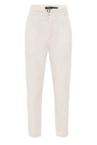 Antioch-Ekru Yüksek Bel Toka Kemerli Pileli Kumaş Pantolon-Pantolon-9-Milagron.com