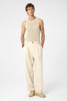 Antioch-Ekru Yüksel Bel Relax Fit Pileli Erkek Pantolon-Kumaş Pantolon-2-Milagron.com