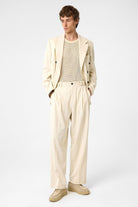 Antioch-Ekru Yüksel Bel Relax Fit Pileli Erkek Pantolon-Kumaş Pantolon-3-Milagron.com