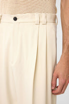 Antioch-Ekru Yüksel Bel Relax Fit Pileli Erkek Pantolon-Kumaş Pantolon-4-Milagron.com