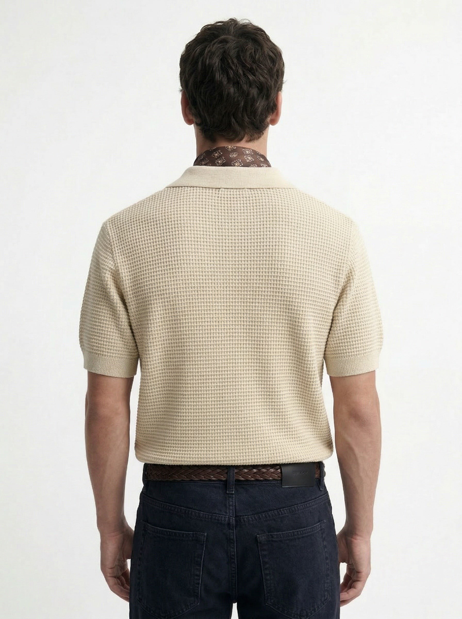 Antioch Bej Örgü Dokulu Polo Yaka Erkek T-Shirt