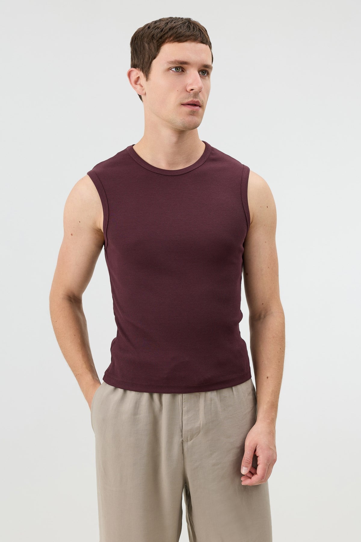 Antioch Bordo Pamuklu Kolsuz Erkek T-Shirt