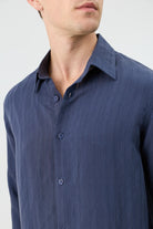 Antioch Lacivert Modal Karışımlı Çizgili Erkek Gömlek