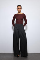 Antioch-Füme çizgili Geniş Paça Pantolon-Kumaş Pantolon-1-Milagron.com