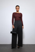 Antioch-Füme çizgili Geniş Paça Pantolon-Kumaş Pantolon-3-Milagron.com