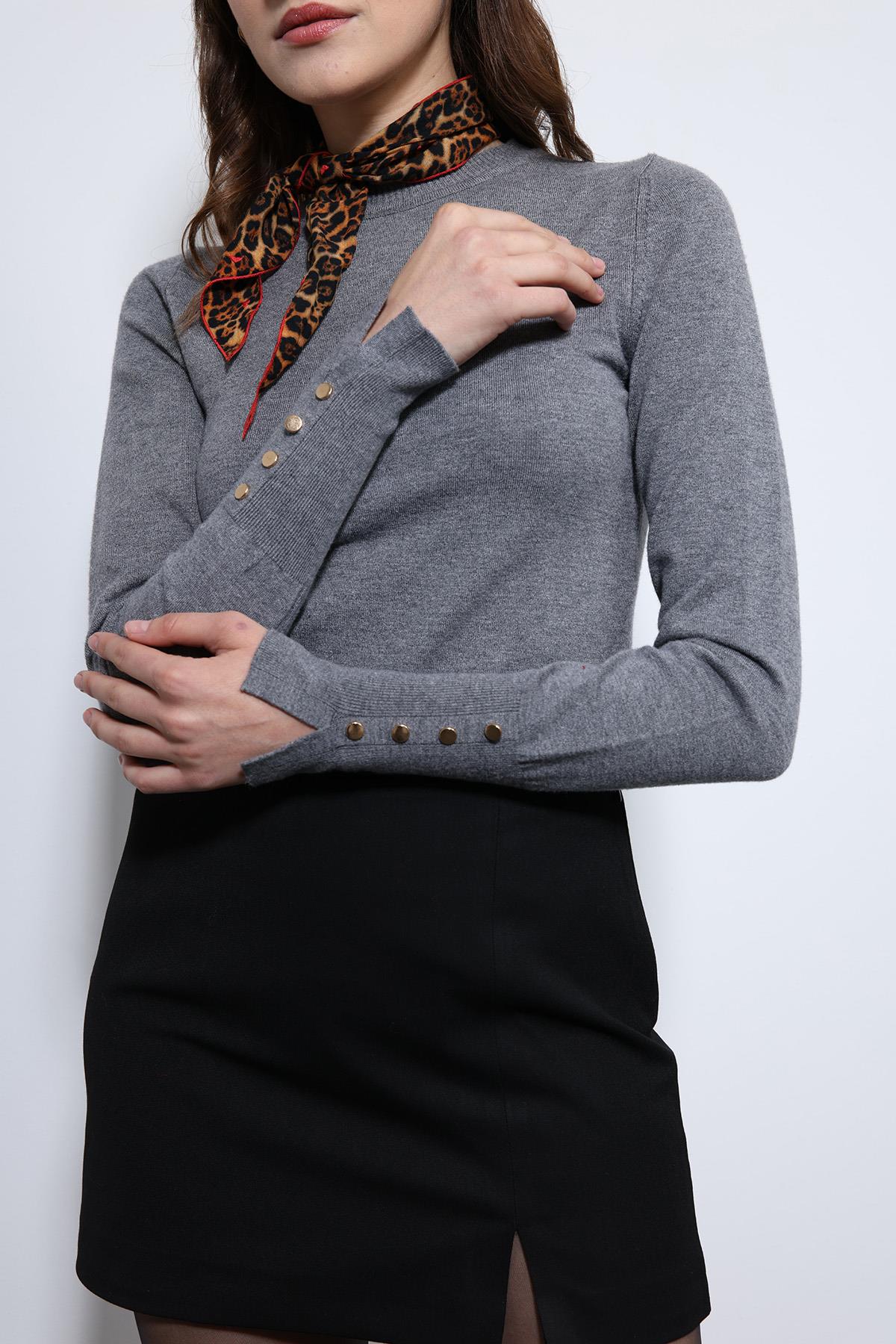 Antioch-Gri Basic Kadın Triko Kazak-Kazak & Triko-3-Milagron.com