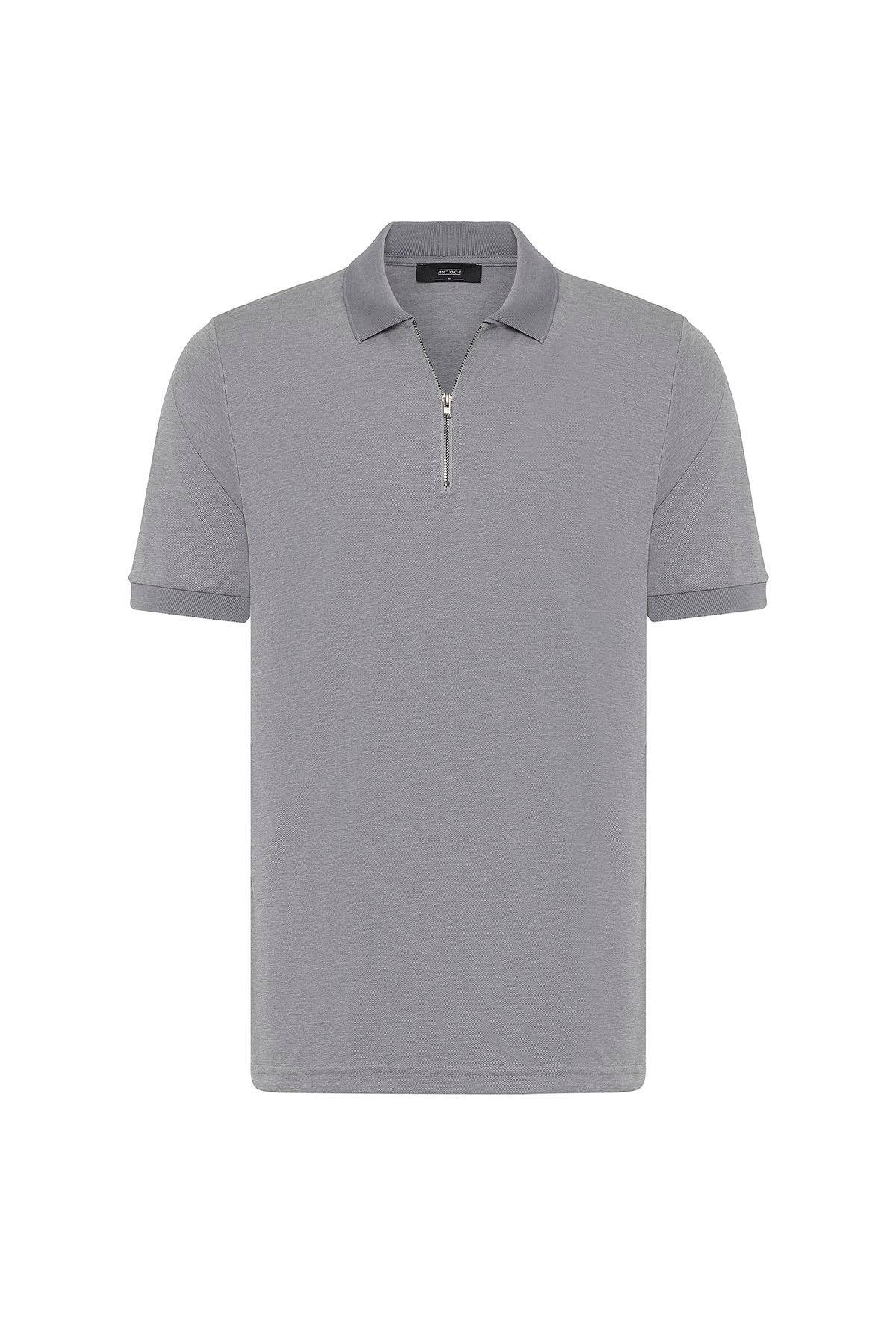 Antioch-Gri Fermuarlı Regular Fit Erkek T Shirt-T-Shirts-6-Milagron.com
