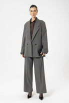 Antioch-Gri Kadın Çizgili Oversize Blazer Ceket-Ceket-3-Milagron.com