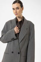 Antioch-Gri Kadın Çizgili Oversize Blazer Ceket-Ceket-6-Milagron.com