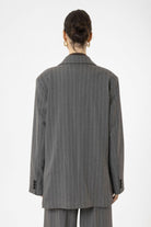 Antioch-Gri Kadın Çizgili Oversize Blazer Ceket-Ceket-7-Milagron.com