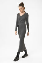 Antioch-Gri Kadın Fitilli Midi Triko Elbise-Elbise-2-Milagron.com