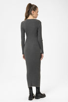 Antioch-Gri Kadın Fitilli Midi Triko Elbise-Elbise-6-Milagron.com