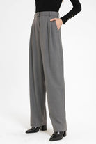 Antioch-Gri Kadın Yüksek Bel Pens Detaylı Straight Fit Pantolon-Kumaş Pantolon-2-Milagron.com