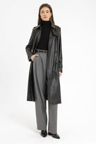 Antioch-Gri Kadın Yüksek Bel Pens Detaylı Straight Fit Pantolon-Kumaş Pantolon-4-Milagron.com