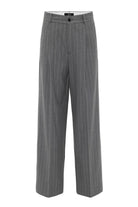 Antioch-Gri Kadın Yüksek Bel Pileli Çizgili Pantolon-Kumaş Pantolon-7-Milagron.com