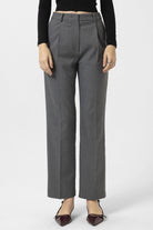 Antioch-Gri Kadın Yüksek Bel Pileli Pantolon-Kumaş Pantolon-1-Milagron.com