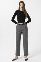 Antioch-Gri Kadın Yüksek Bel Pileli Pantolon-Kumaş Pantolon-2-Milagron.com