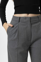 Antioch-Gri Kadın Yüksek Bel Pileli Pantolon-Kumaş Pantolon-4-Milagron.com