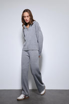 Antioch-Gri Kapüşonlu üst Ve Geniş Paça Triko Takım-Takım-3-Milagron.com