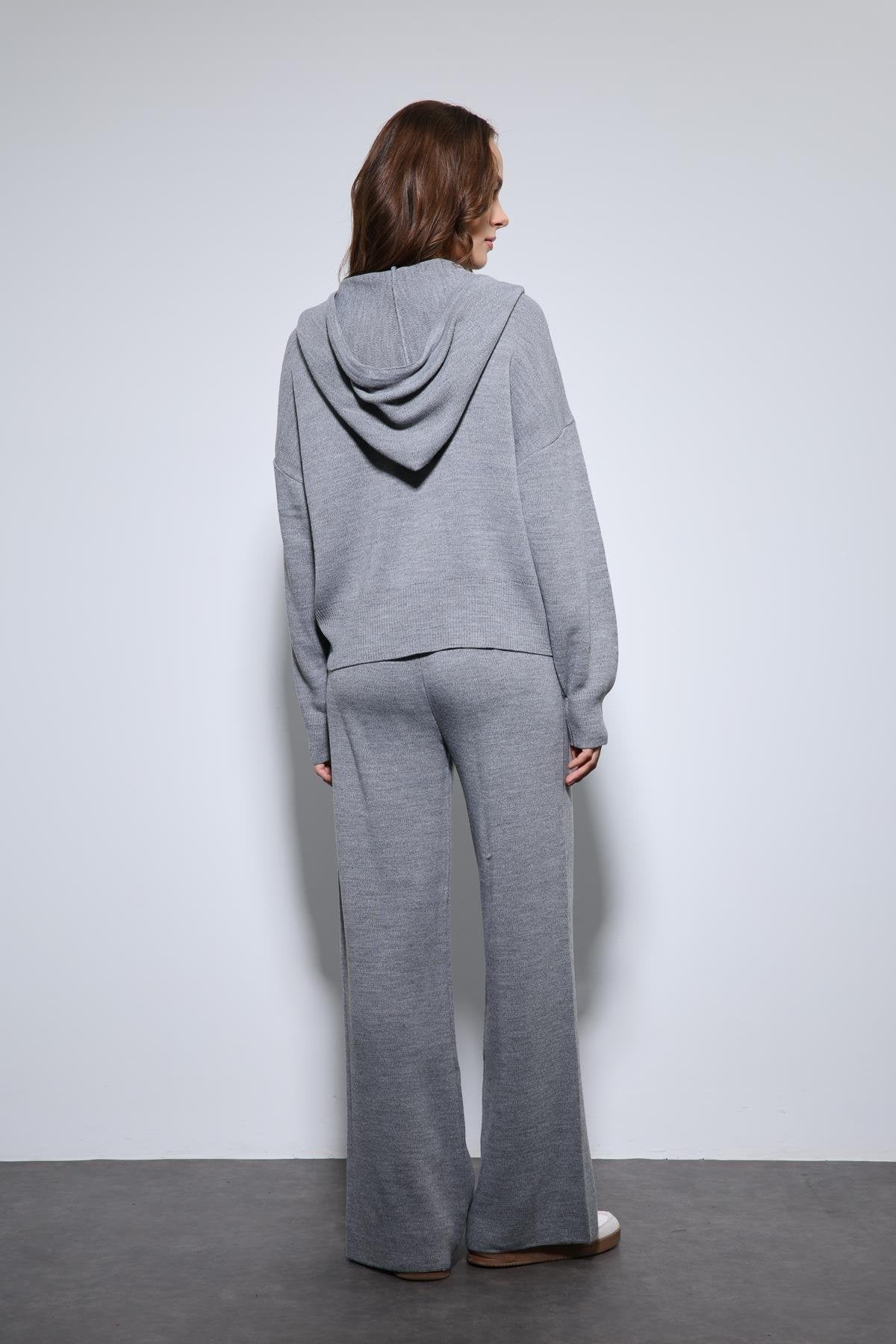 Antioch-Gri Kapüşonlu üst Ve Geniş Paça Triko Takım-Takım-7-Milagron.com