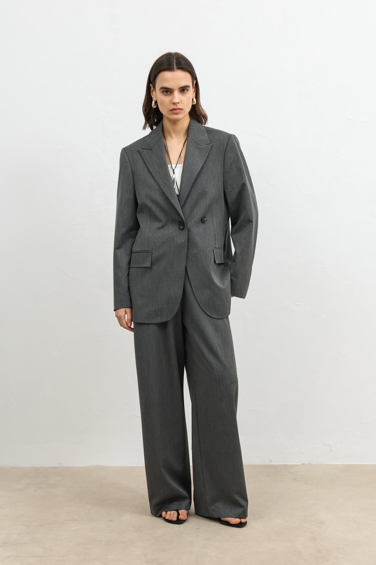 Antioch Gri Kruvaze Kadın Blazer