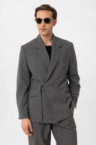 Antioch-Gri Kuşaklı Relax Fit Erkek Blazer Ceket-Blazer Ceket-1-Milagron.com