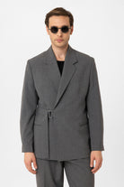 Antioch-Gri Kuşaklı Relax Fit Erkek Blazer Ceket-Blazer Ceket-3-Milagron.com