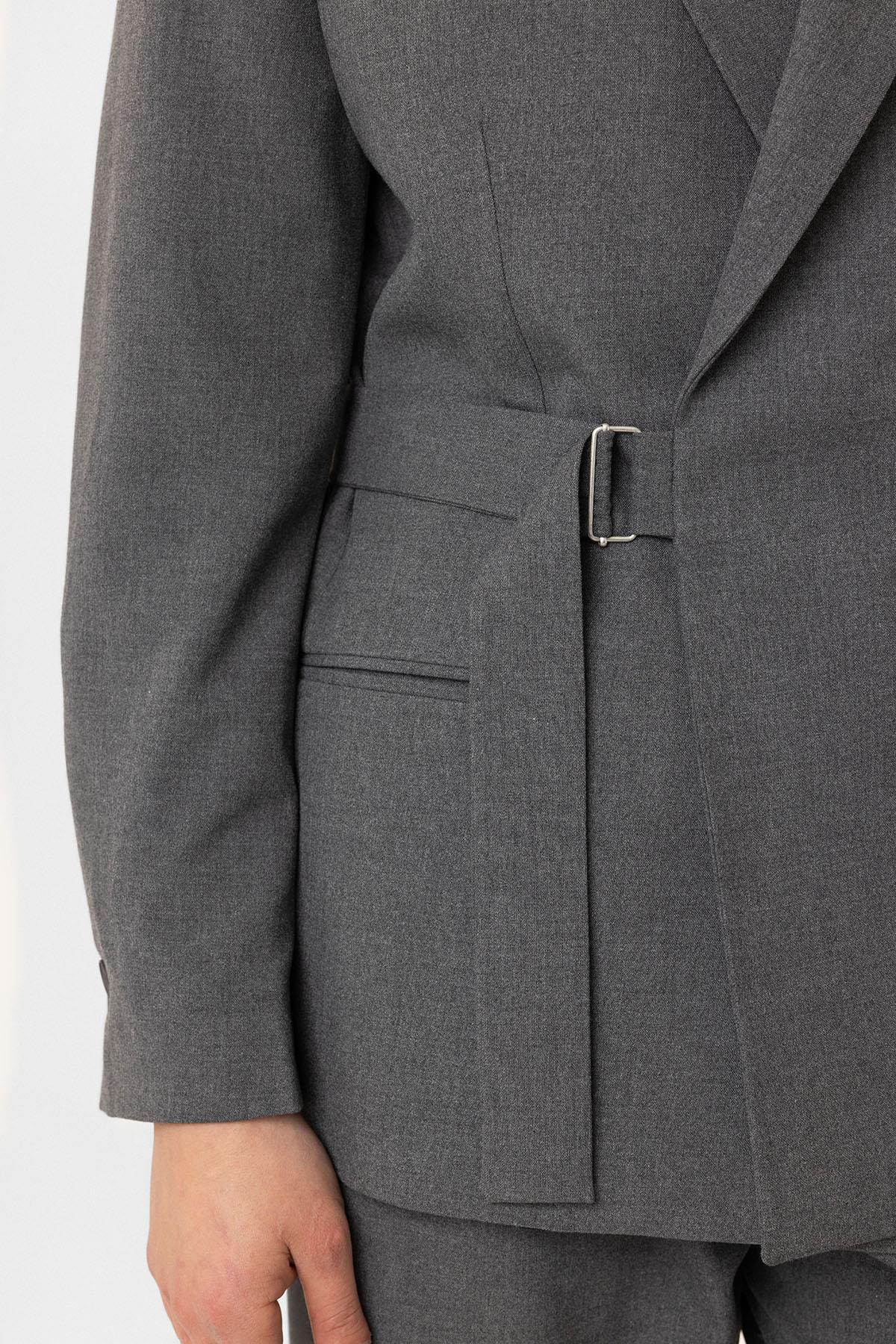 Antioch-Gri Kuşaklı Relax Fit Erkek Blazer Ceket-Blazer Ceket-4-Milagron.com