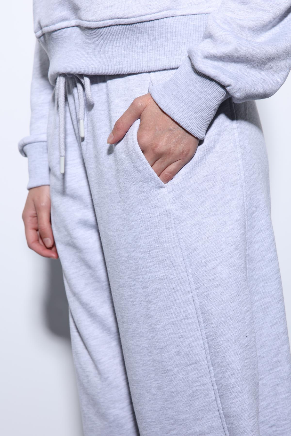 Antioch-Antioch Gri Melanj Basic Düz Paça Kadın Eşofman Altı-Eşofman-5-Milagron.com