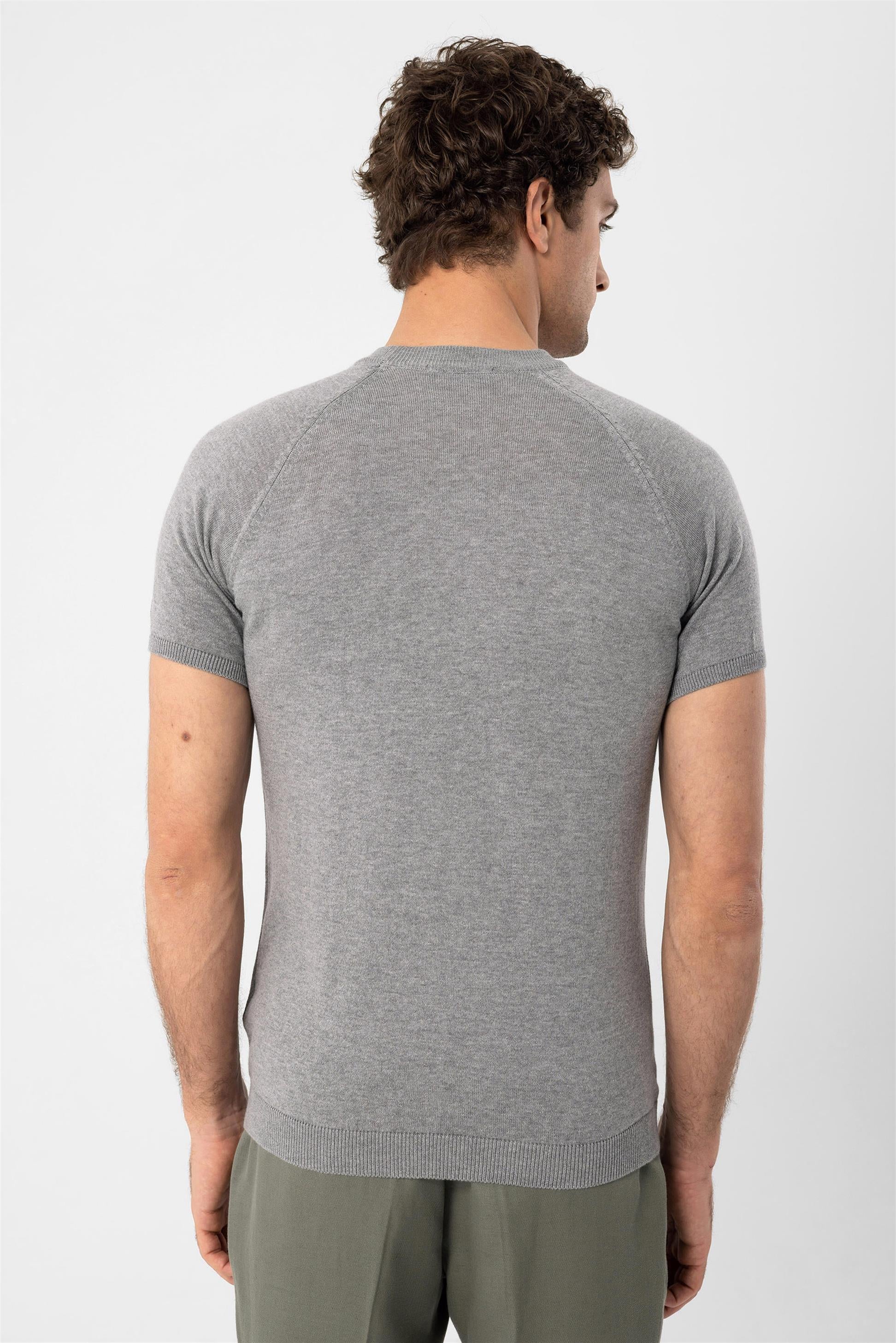 Antioch-Gri Melanj Bisiklet Yaka Triko T Shirt-Kazak & Triko-7-Milagron.com
