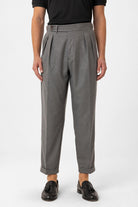 Antioch-Gri Pileli Yüksek Bel Erkek Pantolon-Kumaş Pantolon-1-Milagron.com