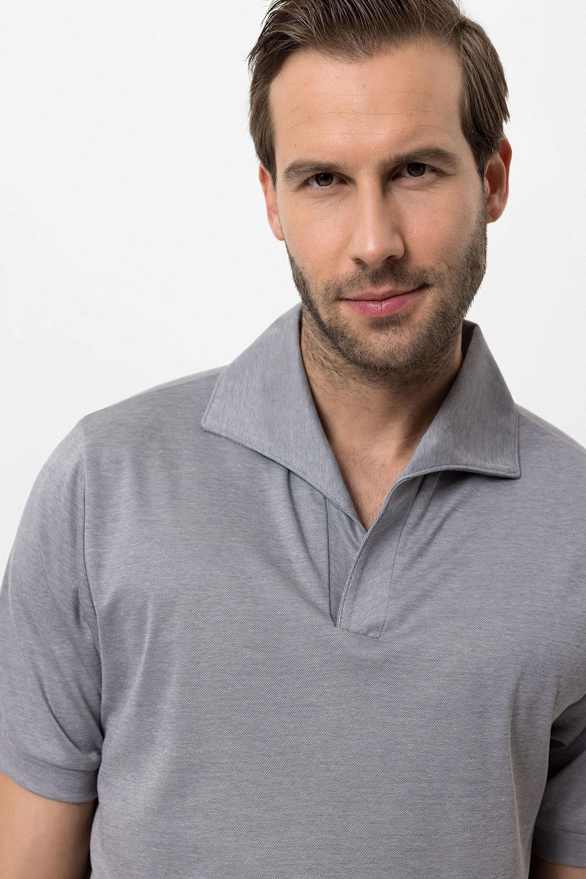 Antioch-Gri Regular Fit Apaş Yaka Erkek T Shirt-T-Shirts-5-Milagron.com