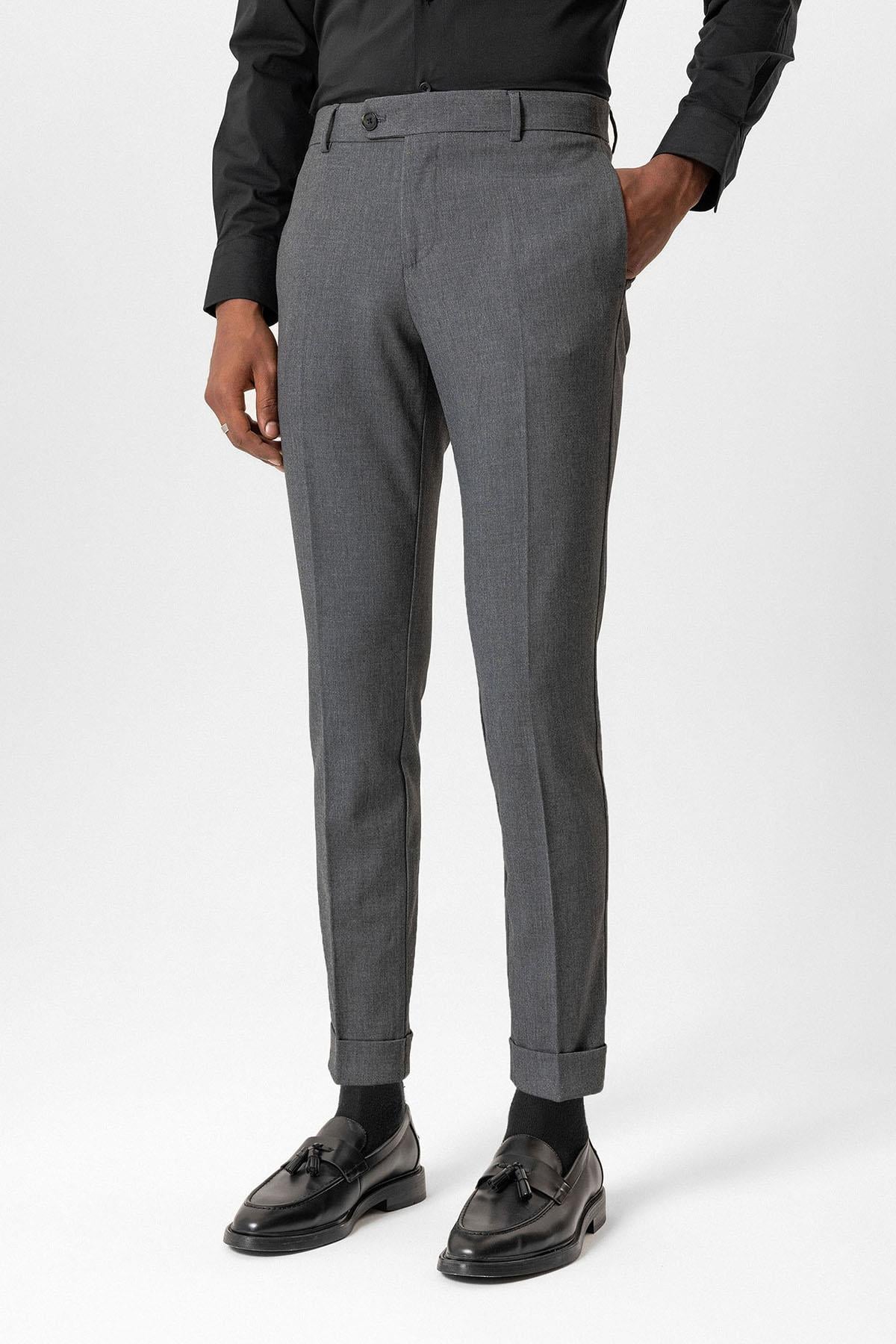 Antioch Gri Regular Fit Duble Paça Erkek Pantolon