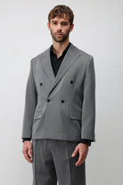 Antioch Gri Relax Fit Kruvaze Erkek Blazer Ceket