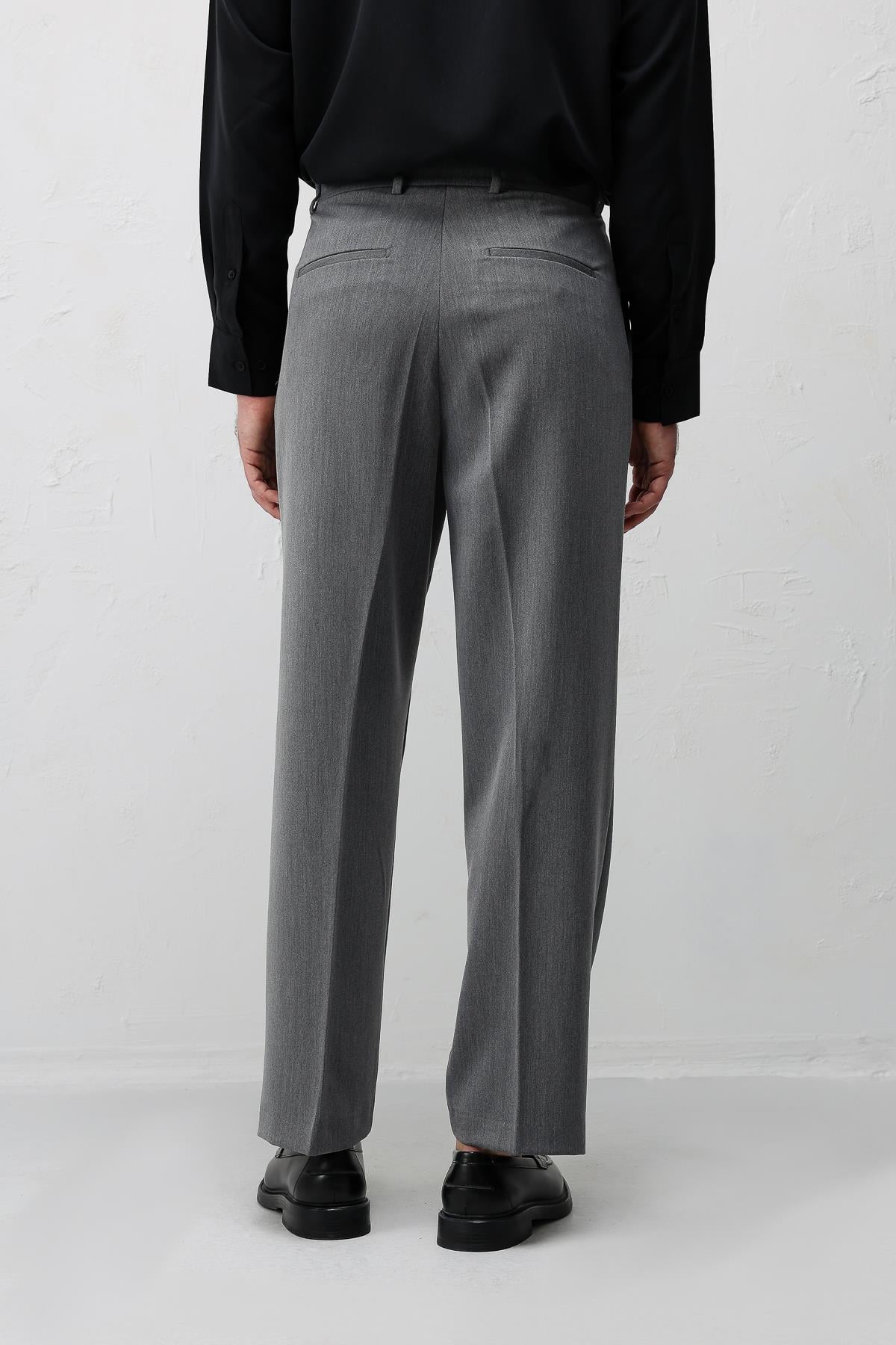 Antioch Gri Relax Fit Pilili Erkek Pantolon