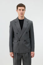 Antioch Gri Relaxed Kruvaze Erkek Blazer Ceket