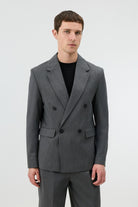 Antioch Gri Relaxed Kruvaze Erkek Blazer Ceket