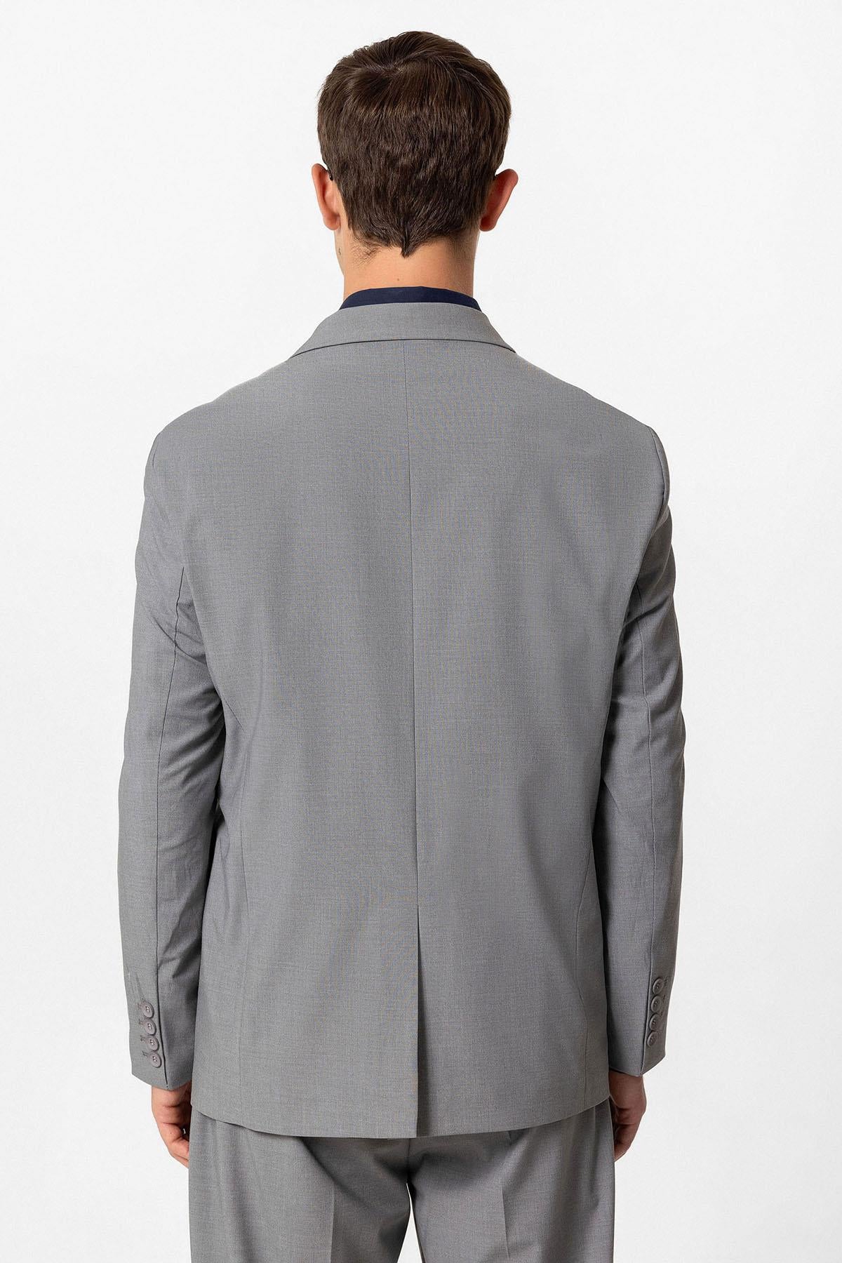 Antioch-Gri Tek Düğme Kruvaze Erkek Blazer Ceket-Ceket-5-Milagron.com