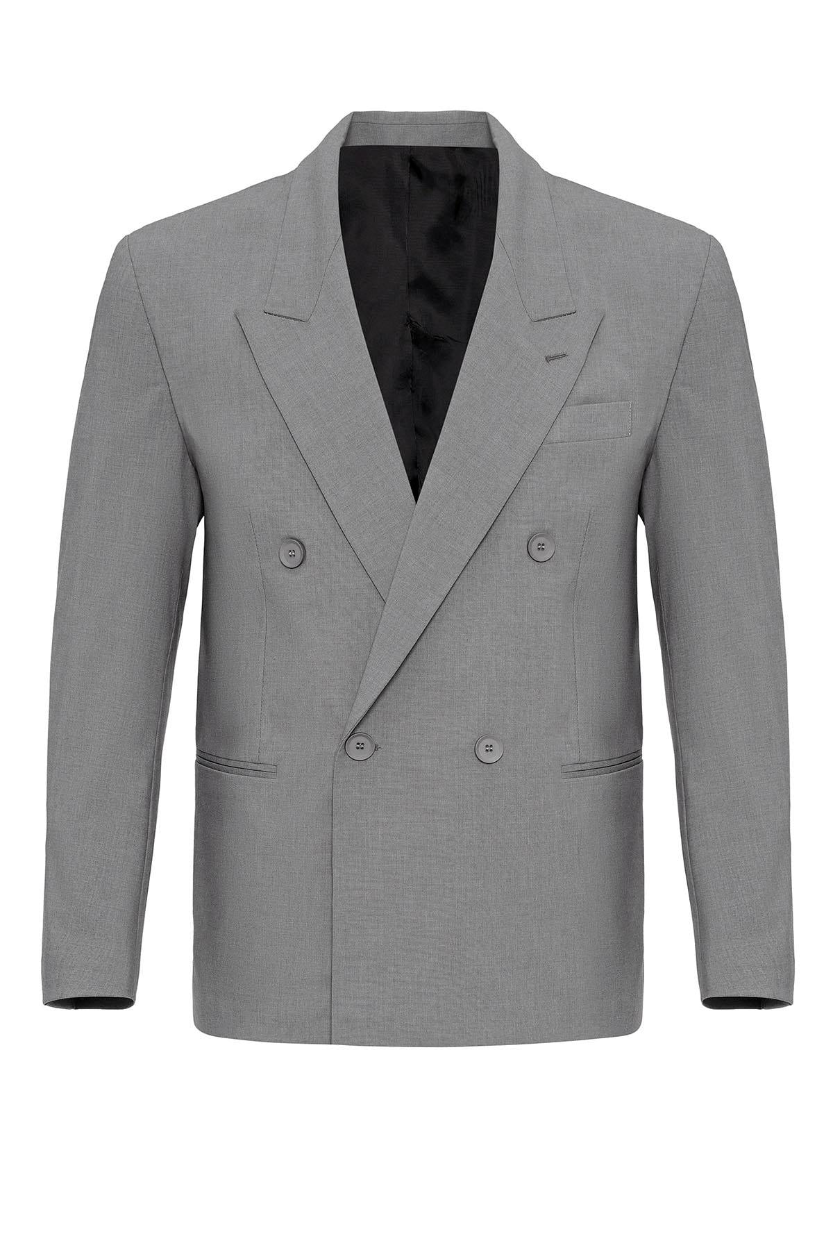 Antioch-Gri Tek Düğme Kruvaze Erkek Blazer Ceket-Ceket-6-Milagron.com