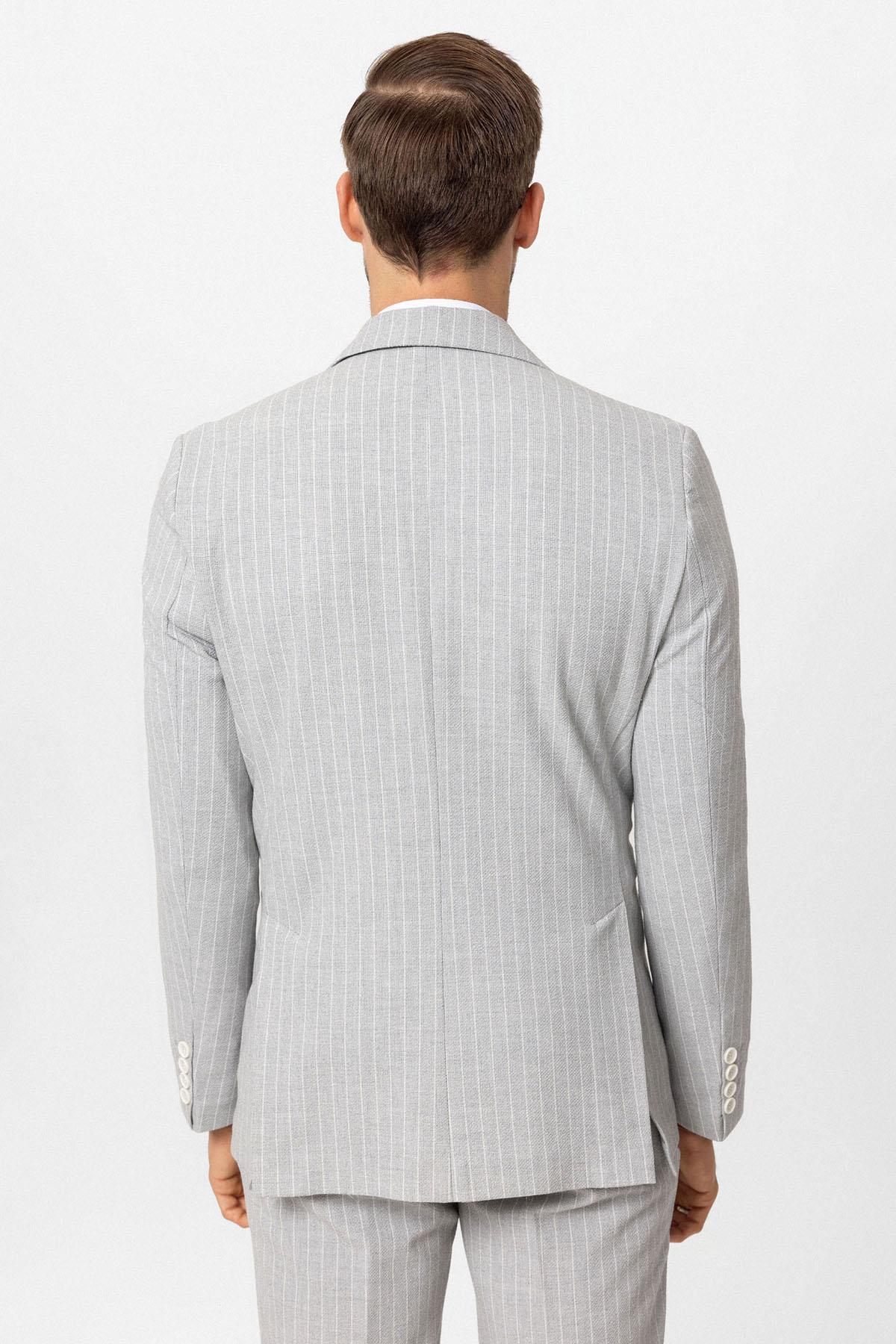 Antioch-Gri Tek Düğme Kruvaze Kapama çizgili Erkek Blazer Ceket-Blazer Ceket-10-Milagron.com