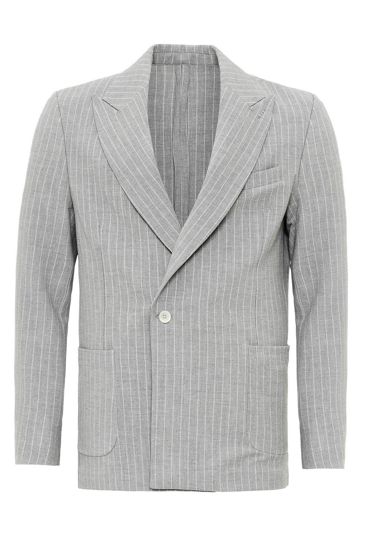 Antioch-Gri Tek Düğme Kruvaze Kapama çizgili Erkek Blazer Ceket-Blazer Ceket-2-Milagron.com