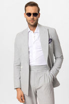 Antioch-Gri Tek Düğme Kruvaze Kapama çizgili Erkek Blazer Ceket-Blazer Ceket-3-Milagron.com