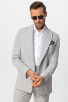 Antioch-Gri Tek Düğme Kruvaze Kapama çizgili Erkek Blazer Ceket-Blazer Ceket-7-Milagron.com