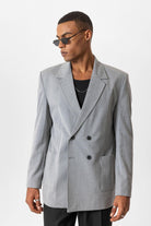 Antioch-Gri Torba Cepli Kruvaze Erkek Blazer Ceket-Ceket-3-Milagron.com