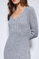 Antioch-Gri Yırtmaç Detaylı Triko Elbise-Elbise-6-Milagron.com