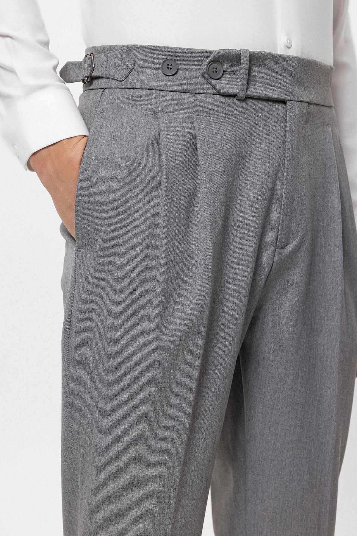 Antioch-Gri Yüksek Bel Pileli Carrot Fit Erkek Pantolon-Pantolon-4-Milagron.com