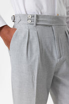 Antioch-Gri Yüksek Bel Pileli Dokulu Erkek Pantolon-Pantolon-5-Milagron.com