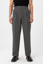 Antioch-Gri çift Pileli Baggy Fit Erkek Pantolon-Kumaş Pantolon-1-Milagron.com